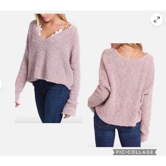 Free People Women's Mauve Cropped Popcorn Dolman Sleeve Sweater Size XS X-Small - Picture 1 of 8
